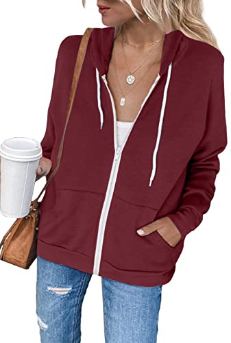 Uusollecy Damen Sweatjacke Hoodie Sweatshirtjacke Pullover Oberteile Kapuzenpullover Einfarbig Full Zip Casual Hoodie Sweatshirt