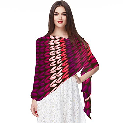 Dunkelrotes Strickmuster Chiffon-Schal Kopftuch Satinband Schal Halstuch für Frauen Mädchen Damen, Dunkelrotes Strickstreifenmuster