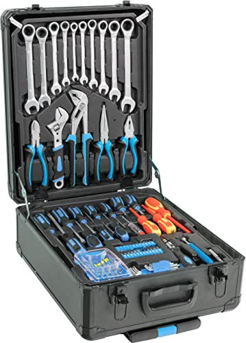 Güde 39004 Werkzeug-Trolley GWZT 500 (500-teiliges Werkzeugset aus Chrom-Vanadium- und Carbon-Stahl in praktischem Rollkoffer) Blau Schwarz