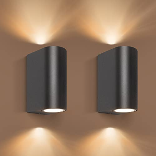 Aranzyec 2 X Outdoor Wall Lights Mains Powered, Aluminium Up Down Outside Wall Lights, Black GU10 Exterior Wall Sconce, IP54 Waterproof Garden Lights for Front Door, Patio, Terrace, Hallway, Porch