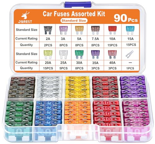 Jorest 90Pcs Standard Blade Fuses - Automotive, 11 Specifications (2A-40A), Includes Fuse Puller
