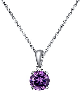Bellitia Jewelry 925 sterling silver halsband januari månadssten ädelsten hänge med granat, årsdag födelsedagspresent fina smycken presenter till kvinnor flickor, Sterlingsilver, Ametist