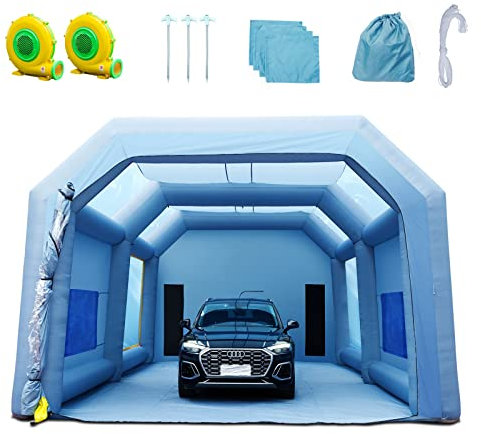 VEVOR Tragbares Aufblasbares Farbzelt für Sprühmalerei 1100 + 950 W, 10 x 6 x 4 m Sprühschutz Farbkabine für DIY-Projekte, Hobby-Farbautomaten-Werkzeug, Blau 210D Oxford-Gewebe Auto Lackierkabine
