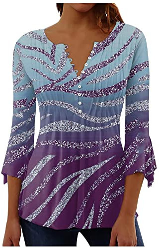 LSAltd Generic Tshirt Faltbrett Loses Piratenbluse Rot Weihnachtsdamenpullover Steampunk Damen Tunika Kleid Schulterfrei Bluse Graphic Blusen Ohne Kragen Longshirt Kurzarm Baumwolle, 1-purple, XL