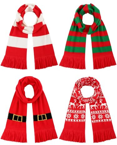 Liitrsh 4 Stück Weihnachts-Strickschal, klassischer Rentier-gestreifter Schal, Winter, weiches Stricken, 100 % Acryl, Weihnachtsschal, Schneeschal, Decke für Männer und Frauen, Wie auf den Bildern