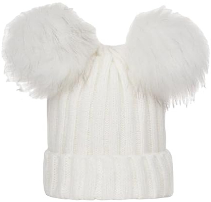 PythJooh Baby Winter Warm Hat Kid Cute Pom Pom Wooly Crochet Hats Beanie Hats for Baby Girl Boy Kids 0-3Years Cream White