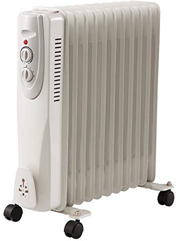 2500W 11 Fin Oil Filled Radiator, 3 Heat Settings and Thermostat Timer, Overheat Safety Cut-off, 2.5kw Portable Heater with Quiet Operation, White (1)