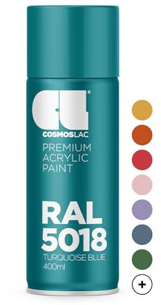 COSMOS LAC laca acrílica azul turquesa, brillante aerosol en muchos tonos RAL, 400 ml, perfecto para bricolaje, reciclaje y otros trabajos de pintura (RAL 5018 – azul turquesa)