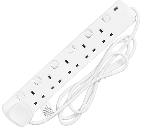Jegs Extension Lead Trailing Socket 6 Gang Individually Switched Neon Indicator 2m
