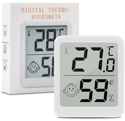 Termometro Ambiente Interno, 1 Pezzo LCD Mini Igrometro Digitale Professionale, Rilevatore Misuratore di Umidità e Temperatura Igrometro Termometro Interni con Supporto In Metallo per Case, Bianco
