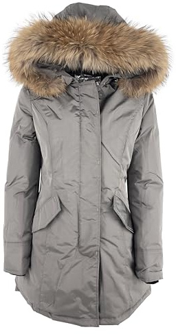 JOPHY & CO. Parka Invernale Donna Cappotto con Cappuccio e Vera Pelliccia (cod. 881092) (Fango Metallico, S)