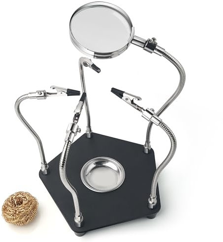 SUNXIZ Terza Mano Saldatura Supporto Mani Aiuto con 3X Lente di Ingrandimento Braccii Flessibile e Clip a Coccodrillo Strumento Modellismo Accessori PCB per Circuito Lavori Artigianato Gioielli
