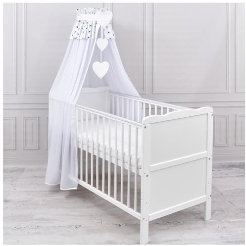 Generisch Baby Delux Babybett Himmel Betthimmel Chiffon Baldachin für Babybett Kinderbett Wiege Stubenwagen Himmelstange Applikationen Herz Deko (Blue Stars, ohne Himmelstange)