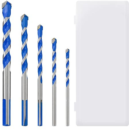 Lot de 5 forets pour mur de brique, outils de forage en carbure de tungstène, idéal pour carrelage, maçonnerie, béton, 4/5/6/8/10 (bleu)