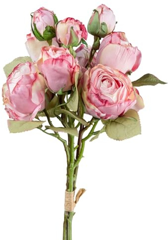 CREATIV green künstlicher Vintagerosenbund in dunkelrosa I dekoraktiver Rosenstrauß I künstliche Rosen I Rosen für Hochzeit & als Deko I hochwertige & dekorativer Strauß I Blumenstrauß künstlich