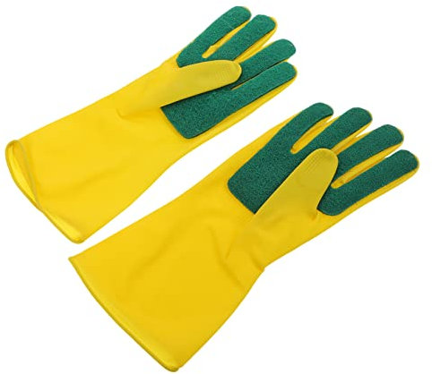 COLLBATH Latex Scouring Pad Gloves Strong Absorbent Sponge Waterproof and Oil-Resistant Gloves for Dishwashing Kitchen Cleaning Car Pets Gardening Size L
