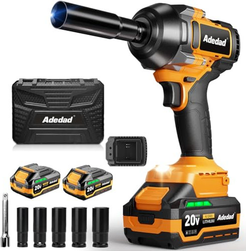Adedad 1000N.m 1/2 Zoll Schlagschrauber 20V Bürstenloser Akku Schlagschrauber mit 2x4.0Ah Akku und Ladegerät, Stecknüsse, Verlangerung und Koffer Impact Wrench für Auto, Autoreifen Engineering & DIY