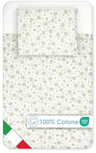 baby idea Lenzuola Next To Me 3 Pezzi Compatibili Culla Neonato 83x50 Lenzuola culla Fantasia + Sotto con Angoli + Federa Cuscino 100% Cotone Certificato Oeko Tex Made in Italy (Orsetto Beige 3 Pz)