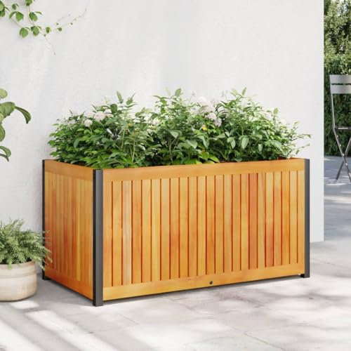 Juroupi Jardinière 85x45x44 cm Bois Massif d'acacia et Acier,Jardiniere sur Pieds,Bac avec Treillis,Jardiniere Terrasse