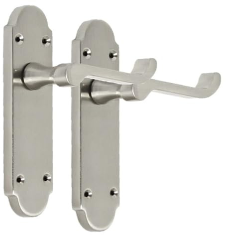 Epsom Door Handle Satin Nickel Scroll Door Handle Set with Tubular Latches - Victorian Style Internal and External Lever Door Handles with Backplate 170mm x 42mm (Pair of Latch Handles)