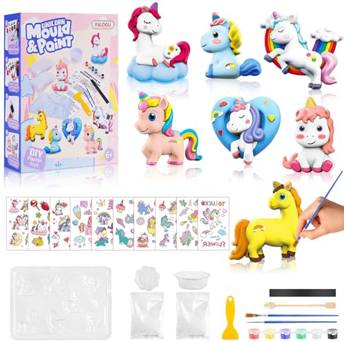 WuGU Unicornio Figuras de Escayola para Pintar Manualidades Kit, Regalo para niñas4 5 6 7 8 9 años, 3D Unicornios Juegos Manualidades de Yeso, Kit Pintura Juguetes Niños con 7 Patrones