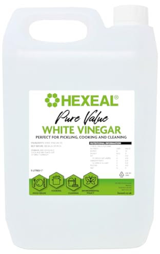 Hexeal Pure Value White Vinegar 5L – 5L Bottle of Food Grade White Vinegar for Cooking, Cleaning, Pickling & Baking – Cleans Surfaces & Deodorises & Removes Grime