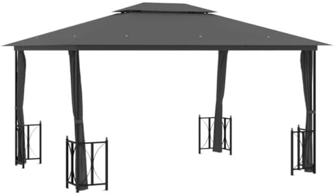 Gartenpavillon Pergola Terrassenüberdachung Pavillons - Pavillon mit Seitenwänden & Doppeldach 3x4 m Anthrazit für Festival Terrasse Camping Party