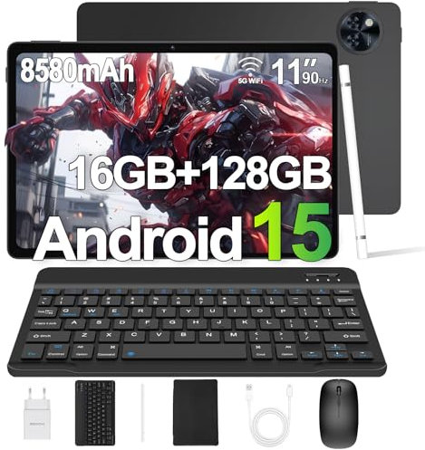 DOOGEE U11 2025 Neueste Android 15 Tablet mit Tastatur, 16GB RAM + 128GB ROM (2TB TF) Gaming Tablets 11 Zoll, 8580mAh | Widevine L1 | GPS | OTG, Tablet mit Stift, Maus, Tastatur, Hülle, Schutzfolie