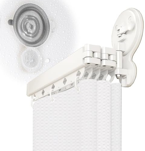 Faltbarer Duschvorhangstange mit Saugnapf, Ohne Bohren L/U Form Eckvorhangstangen Zur, Wasserdicht Schimmelresistent Duschvorhang für Badewanne(75+25cm)
