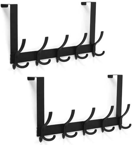 Optish Türhaken zum Einhängen mit 15 Haken, Türgarderobe zum Einhängen für Badezimmer, flexible Kleiderhaken Tür, Türhaken Innenseite Handtüchern und Hüten(2 Pack, Schwarz)