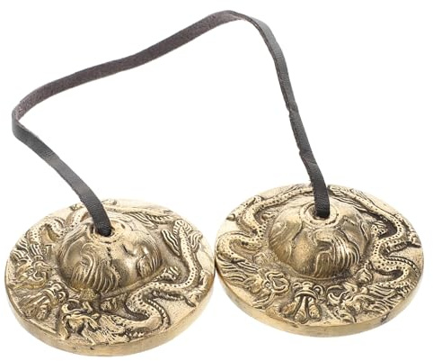 ibasenice Platillos Curativos de Cobre Dorado para Meditación y Yoga, Campanas de Gong Fáciles de Usar Función de Decoración Feng Shui para Relajación y Sanación