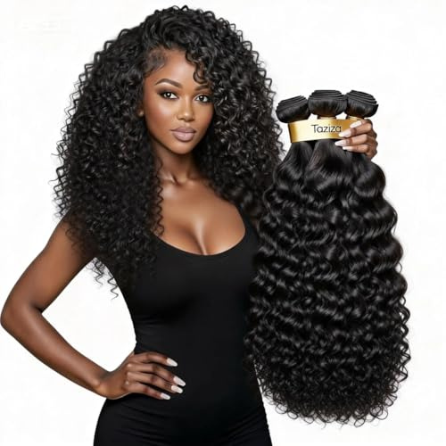 Human Hair Water Wave Bundles 10A Brazilian Curly Hair Bundles Natural Color for Woman 100% Unprocessed Virgin Hair Weave 3 Bundles Wet and Wavy Bundles (12 14 16 Inch)