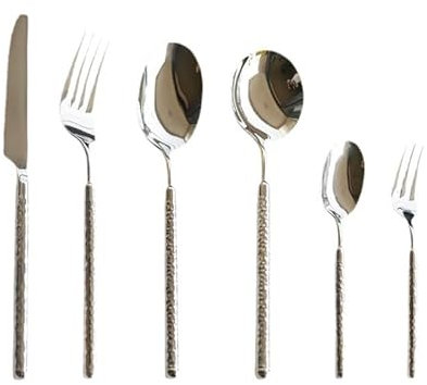 Besteckset, 6/24/36/48-teilig, Hammer Point-Besteckset, Haushalts-Steak-Mahlzeit-Messer-Teller-Gabel-Löffel-Set, Silber, 6er-Set, 36-teilig (Silber, 4er-Set, 24-teilig)