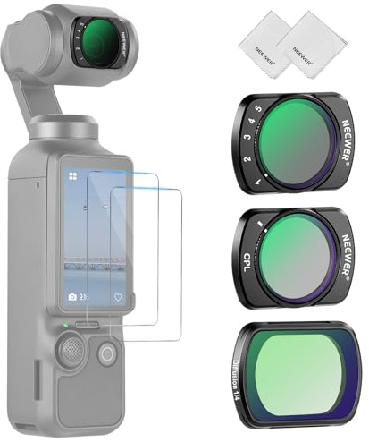 NEEWER HD Variable ND + CPL + Black Diffusion 1/4 Filter Set with 2x Screen Protector Accessories, Compatible with DJI Osmo Pocket 3 / Pocket 4 / Xtra Muse