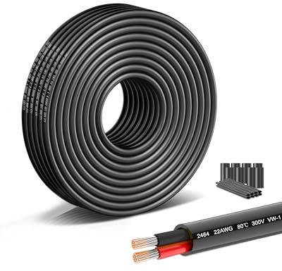 SCHDRA UL2464 22 AWG 2 Core Low Voltage Cable, 2x0.3mm², 26.25 ft | UL2464 low voltage cable with stranded tinned copper and flexible PVC for LED strips, automotive and 12V/24V projects
