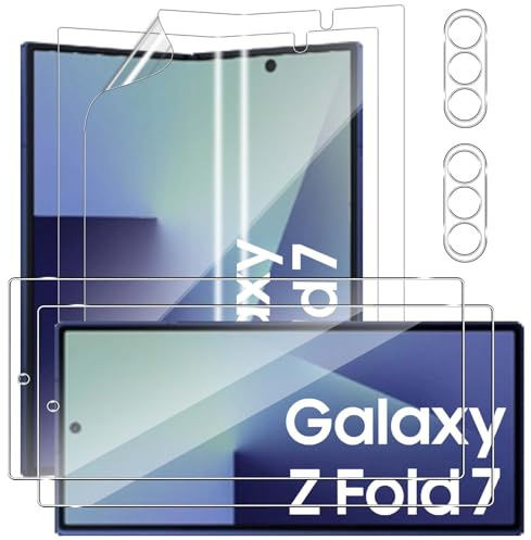 GEEMEE für Samsung Galaxy Z Fold 7/Fold7 5G Panzerglas Schutzfolie + Flexibel TPU Displayschutz + Kamera Schutzfolie, 2+2+2 Stück 9H Gehärtetem Anti-Blasen Vollständige Abdeckung Displayschutzfolie