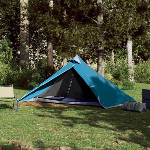 HaoChrymec Tipi-Hängezelt für 1 Person, Wasserdichtes Camping Zelt mit Abnehmbarem Überzelt, Praktischer E-Anschluss, Lüftungsöffnung, Tunnelzelt, Gartenzelt, Blau, 255 x 153 x 130 cm
