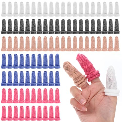 Ckhoid 100 Pcs Cotton Finger Cots, Medium Finger Protectors Tubular Breathable Bandage for Wound, Disposable Stretchy Fingertip Sleeves for Gardening, Fitness Working Sports Cooking, 5 Colors