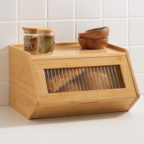 Praknu Boîte à Pain en Bois – Petite Boite a Pain 33×26,5 cm avec Espace de Rangement – Huche à Pain Empilable et Solide – Boite Pain Bois pour une Conservation Durable