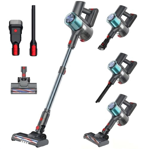 Cordless Vacuum Cleaner, Stick Vacuum for Pet Hair & Hardwood Floor, Self-Standing Rechargeable Vacuum with Smart LED Display, Lightweight Battery Powered Vacuum for Home, Dorm, & Dog Hair-Blue