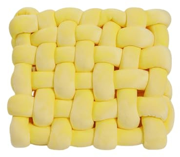 Square Handcrafted Twisted Knot Cushion ，Square Handcrafted Knot Pillow ，Sofa and Chair Cushions，Soft and Comfortable,Modern Home Living Room Sofa Bedroom Decoration (Light yellow)