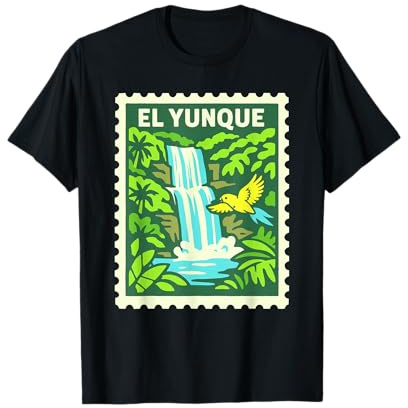 El Yunque Puerto Rico Rainforest Waterfall Vintage Stamp T-Shirt