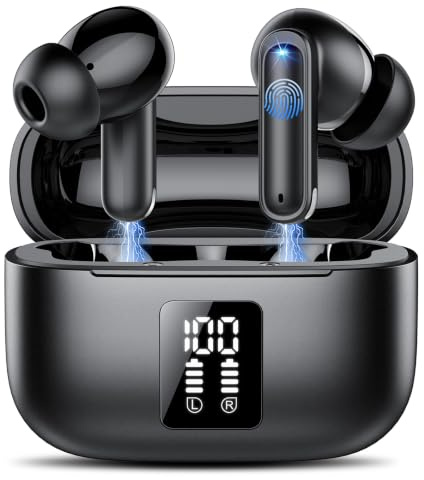 Auriculares Inalámbricos Bluetooth 6.0 con ENC, Carga USB-C, IPX7, Negro | 4 Mic con Reducción de Ruido ENC, 50H con Graves, Carga Rápida USB-C,ergonómico ligero para uso cómodo