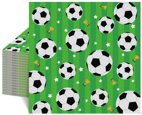 Lot de 40 serviettes jetables pour fête de football (33 x 33 cm) - Design double épaisseur - Serviettes jetables pour fêtes de football, décorations de table pour anniversaires, fêtes d'enfants, fêtes