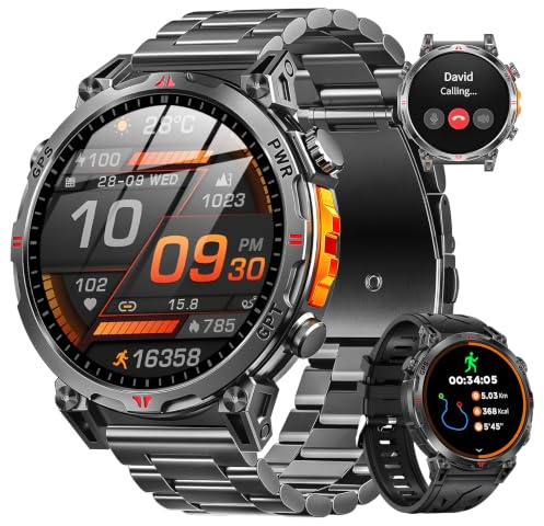 Reloj Inteligente Hombre GPS Integrado, 1.6 AMOLED Militar Smartwatch con Llamadas Bluetooth, 650mAh, Brújula, Altitud, 100+ Modos Deporte, Monitor Cardíaco 24h, SpO2, Sueño