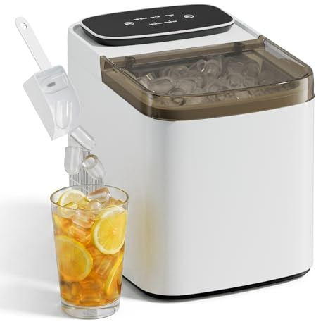 ROVSUN Countertop Ice Maker, 7-Min Fast Ice Production, Dual Ice Sizes, 12KG/24H Output, Self-Cleaning Portable Ice Machine for Home Kitchen, Pure White