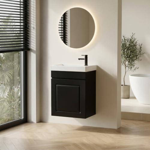 MSFE Mueble Baño con Lavabo de Cerámica, Mueble de Baño Suspendido, Armario de Almacenamiento de Pared para baños y aseos pequeños, 52,3 x 41 x 21,9 cm, no Incluido