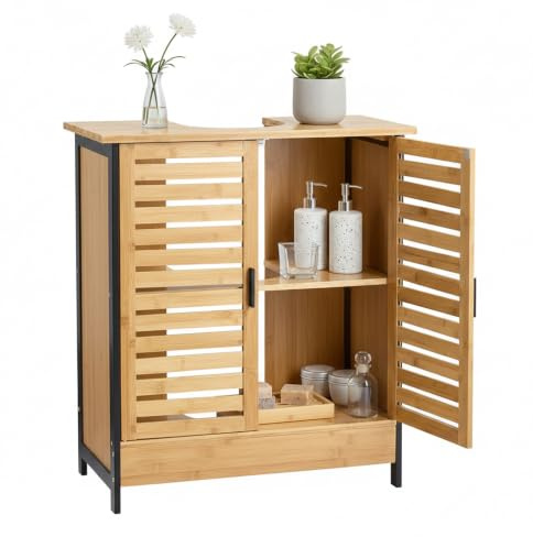 YODOLLA Bamboo Under Sink Bathroom Cabinet, Natural