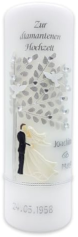 Hochzeitskerze mit Namen & Datum Diamantene Hochzeit 60 DH-07 AUCH mit AufschriftZur Hochzeit lieferbar