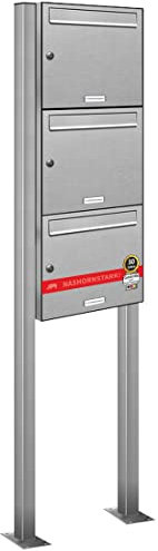 AL Briefkastensysteme 3er Standbriefkasten Briefkasten modern, 3 Fach Briefkastenanlage in Edelstahl Postkasten